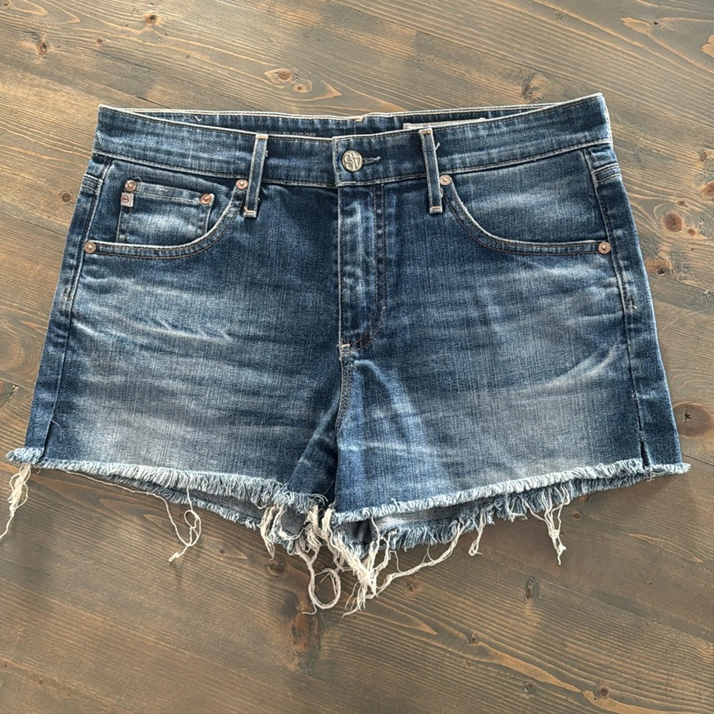 AG Adriano Goldschmied Blue Frayed Jean Shorts